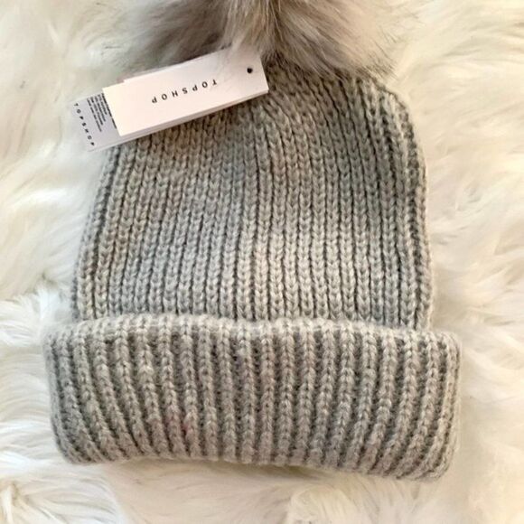Topshop Bobble Beanie Faux Fur Pom Pom Gray-grey - Picture 3 of 3